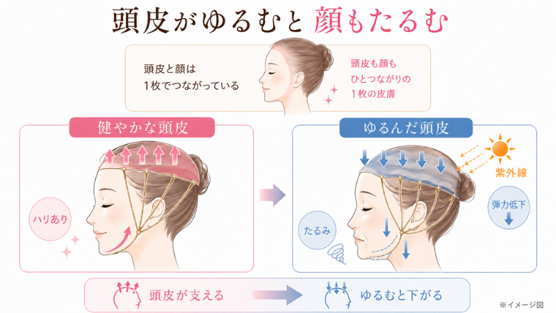 頭皮がゆるむと顔もたるむ